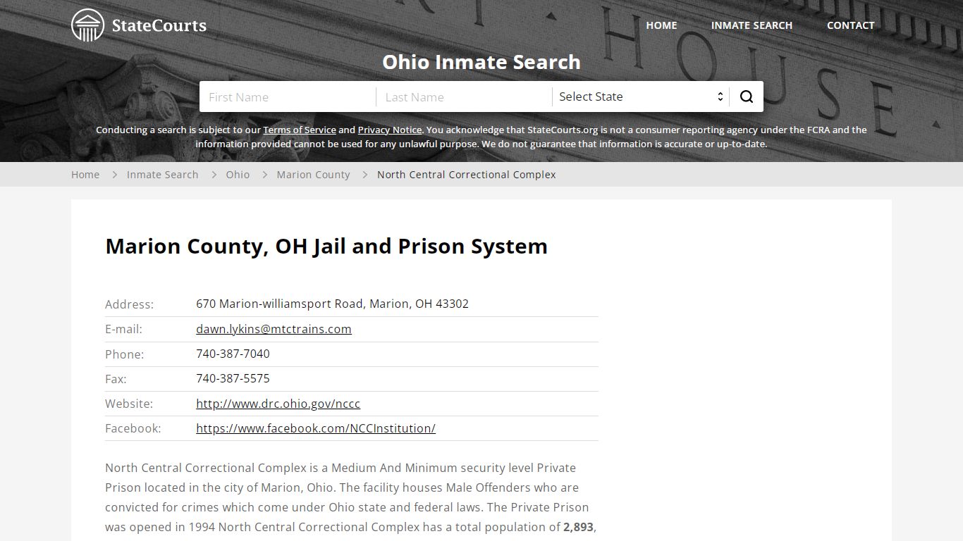 North Central Correctional Complex Inmate Records Search ...