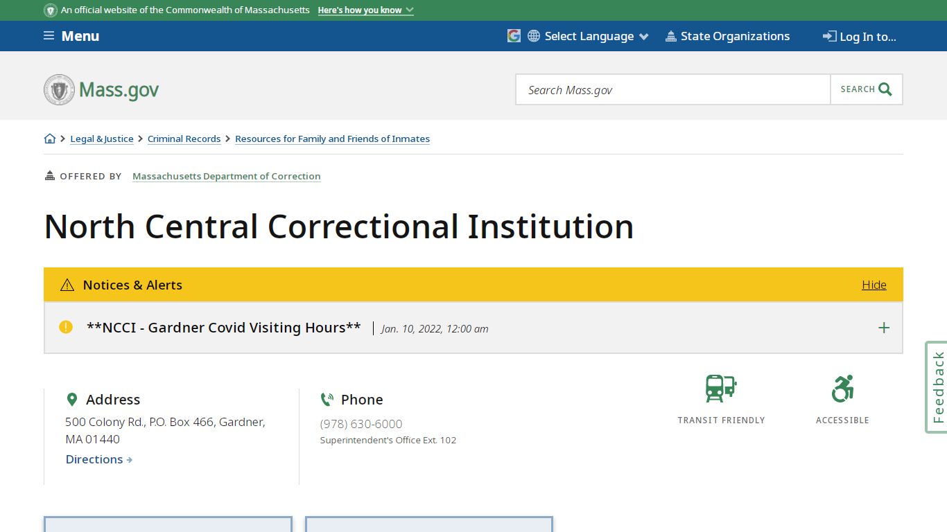 North Central Correctional Institution - Mass.gov