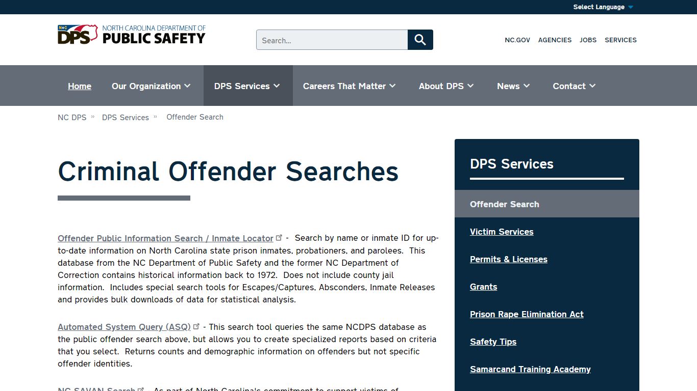 Criminal Offender Searches - NC DPS