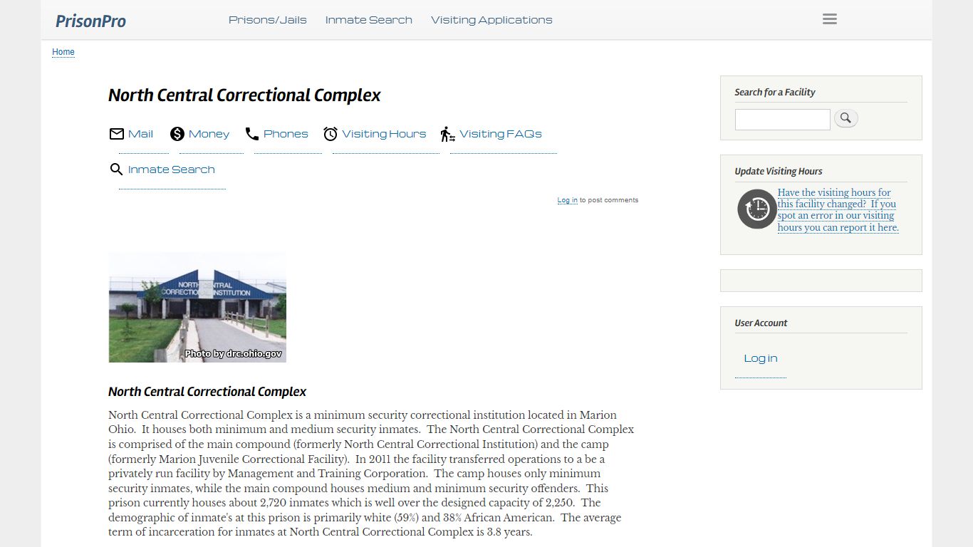 North Central Correctional Complex Visiting hours, inmate ...